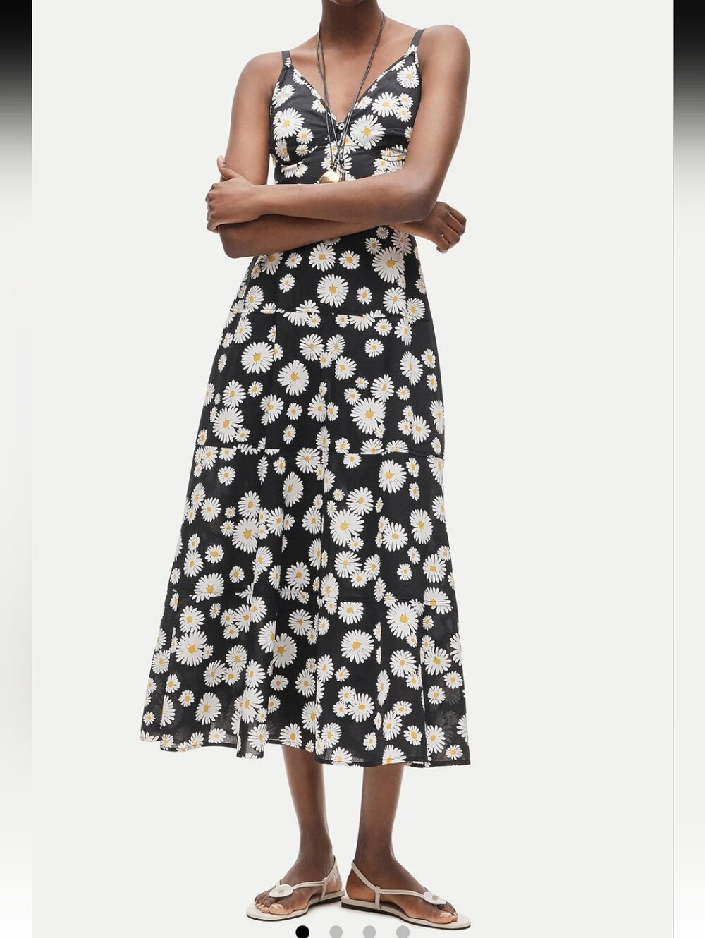 J. Crew Black Daisy-Print Midi Dress Size 0 New